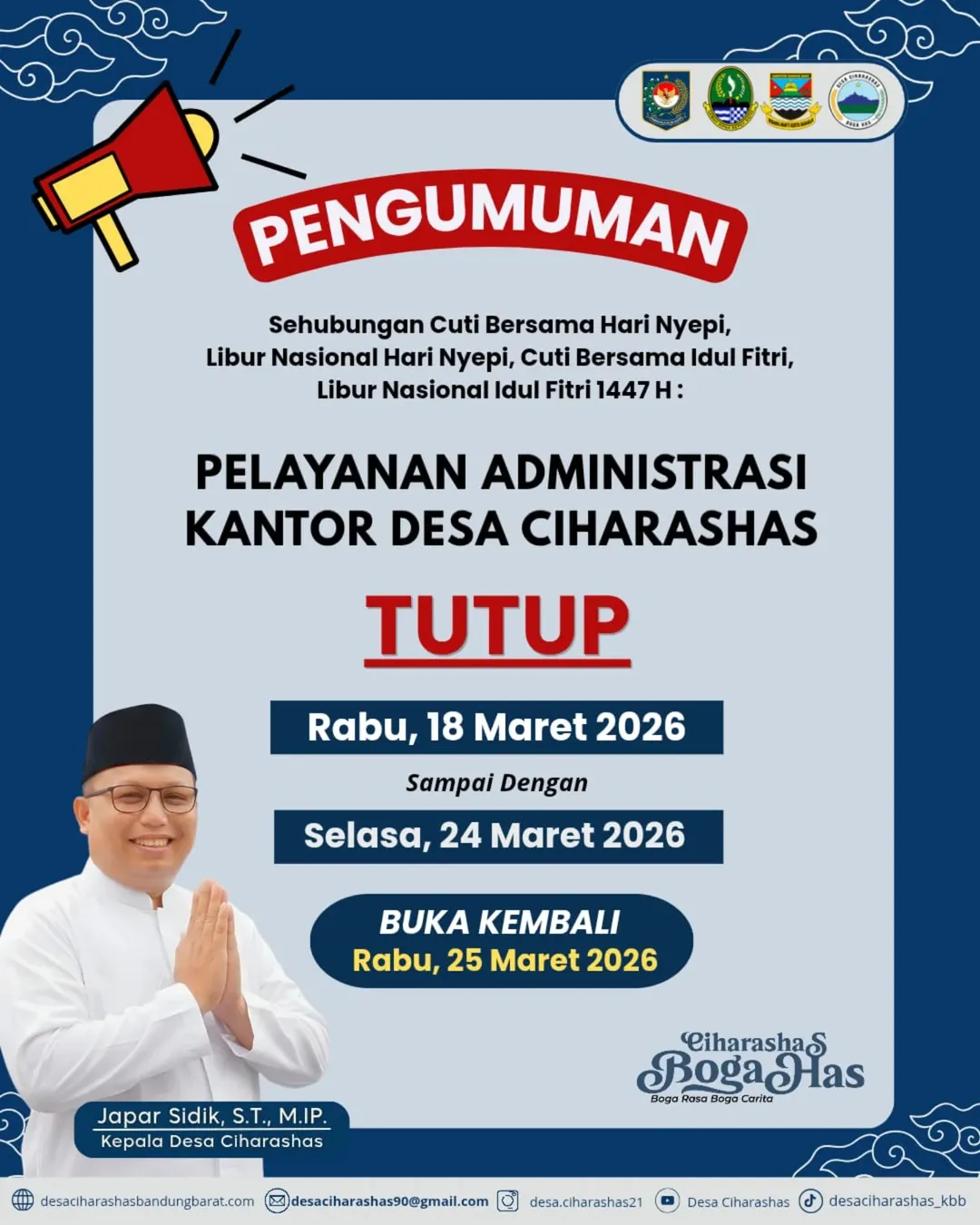 Pengumuman Libur Pelayanan Kantor Desa Ciharashas